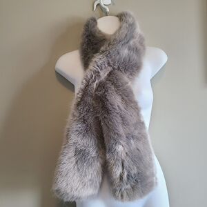 Restoration Hardware Luxe Faux Fur Pull-Through Scarf - Silver Fox Gray